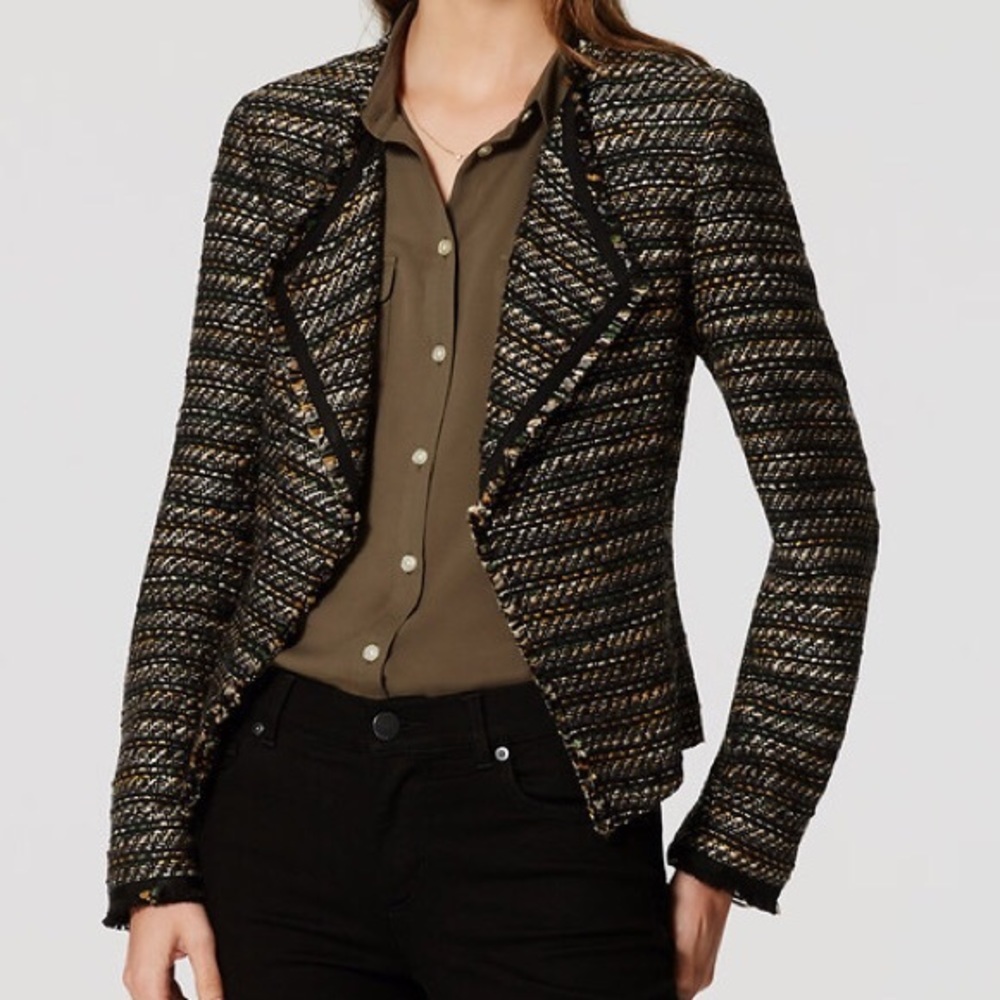 Ann Taylor Loft Draped Fringe Tweed Jacket Size 6